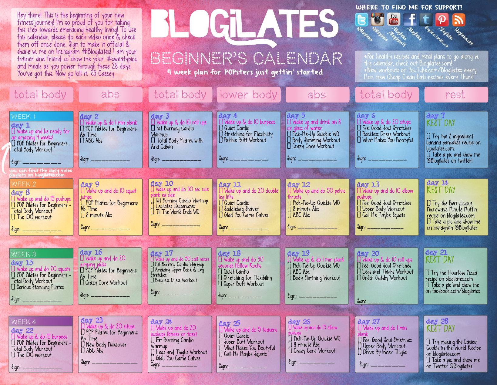 POP Pilates for Beginners Calendar! - Blogilates