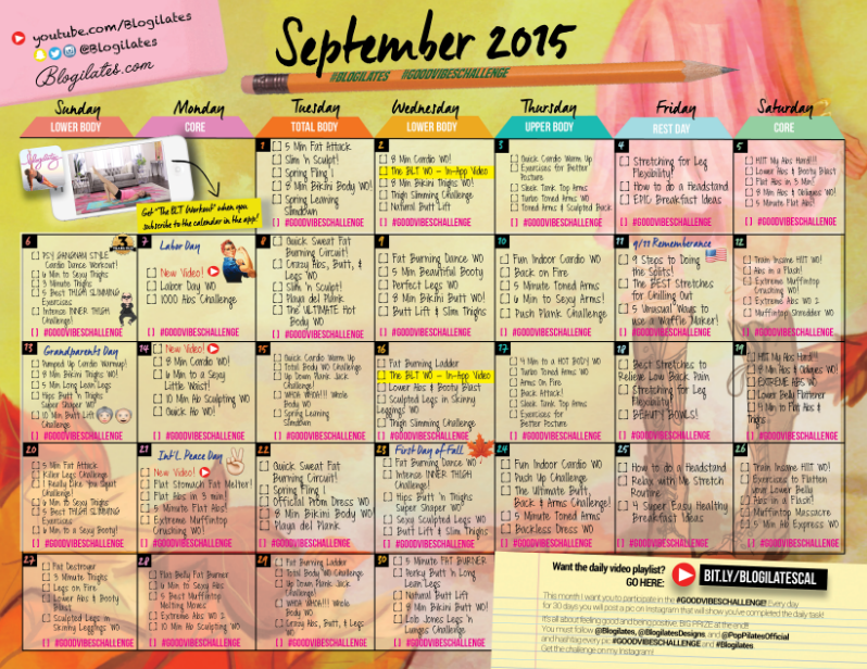 September Workout Calendar & GOODVIBESChallenge! Get PW by signing up