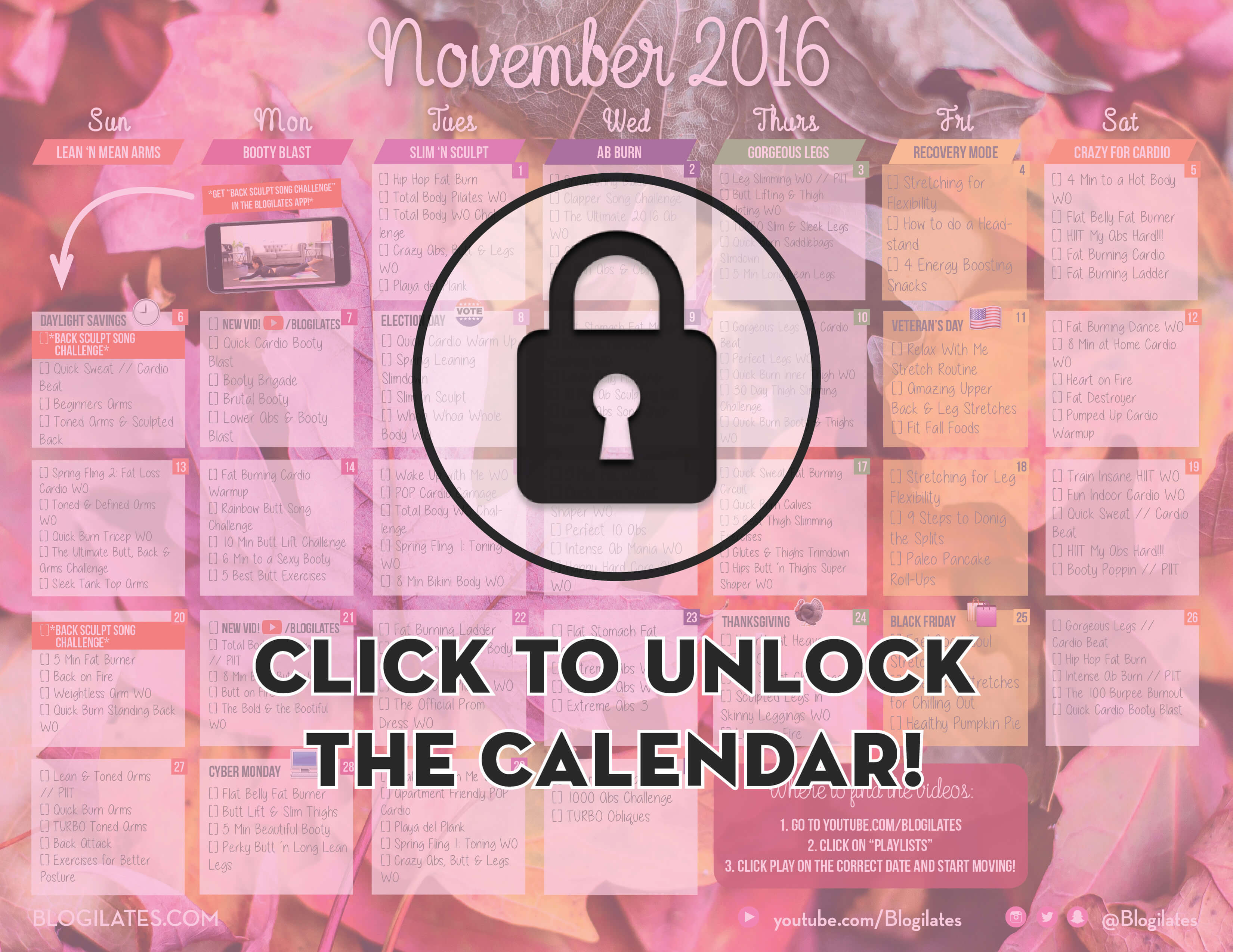 November Workout Calendar Blogilates