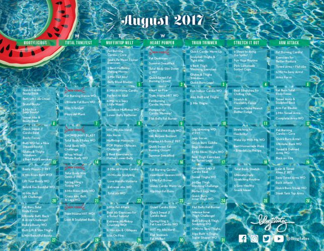 August Workout Calendar Blogilates