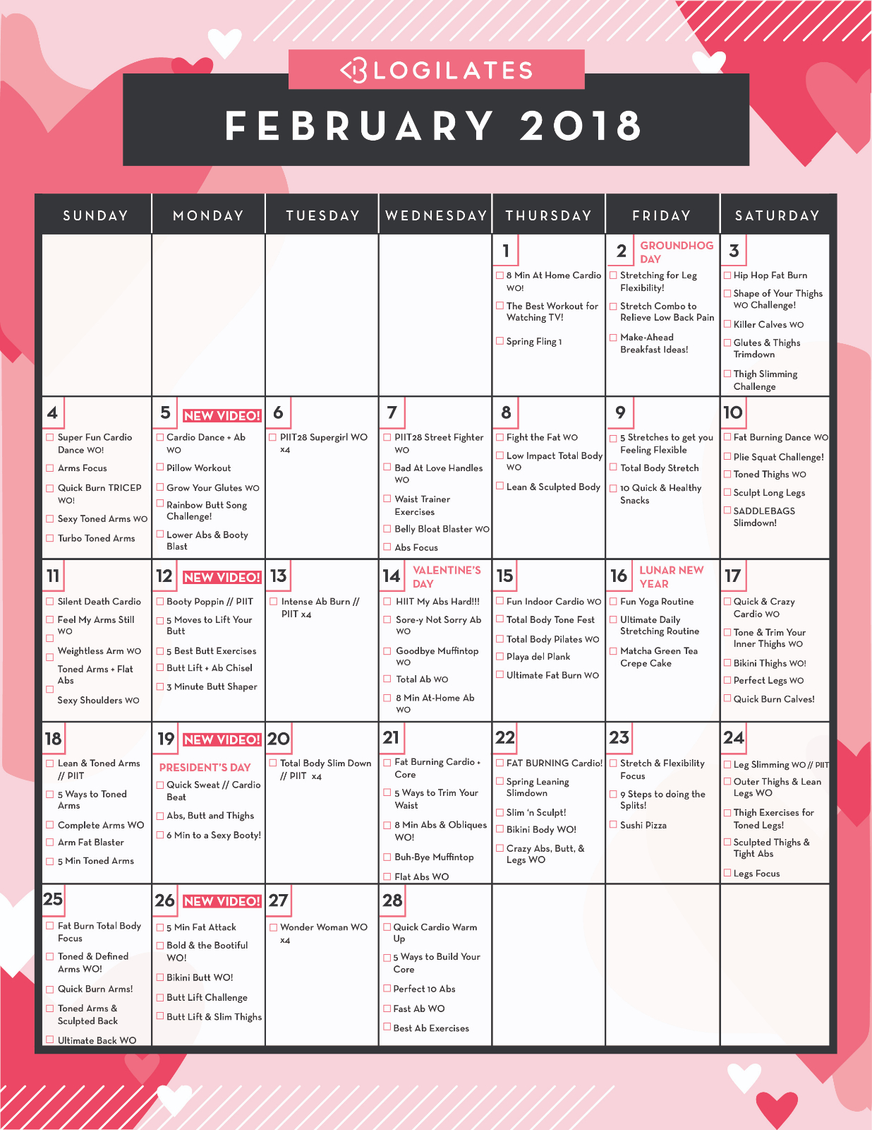 february calendar Archives Blogilates