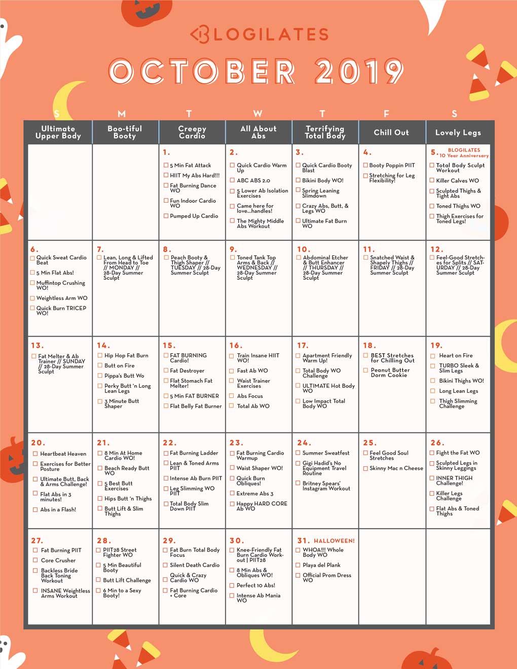 Your October Workout Calendar! | 46 of 90 | LaptrinhX / News