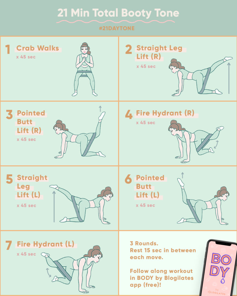 21 Minute Total Booty Tone Workout 21 Day Tone Blogilates