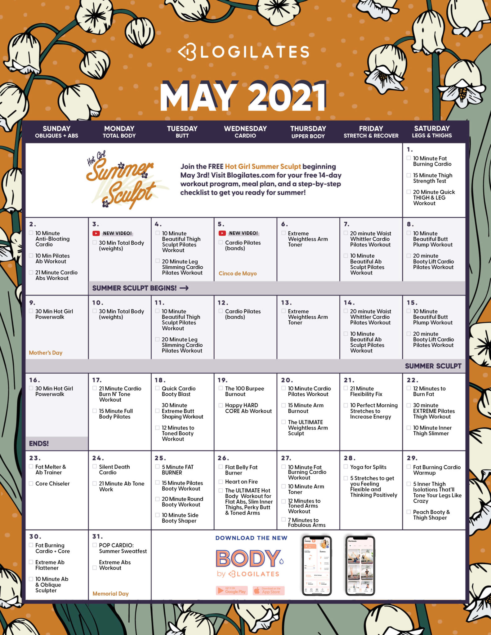 The Blogilates May 2021 Workout Calendar! Blogilates