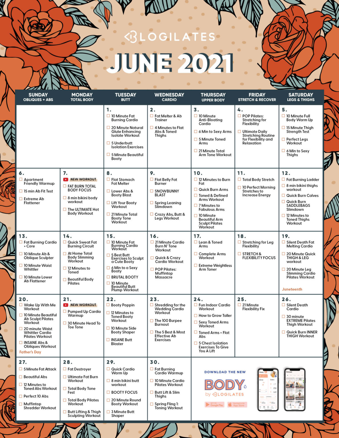 The Blogilates June 2021 Workout Calendar! Blogilates