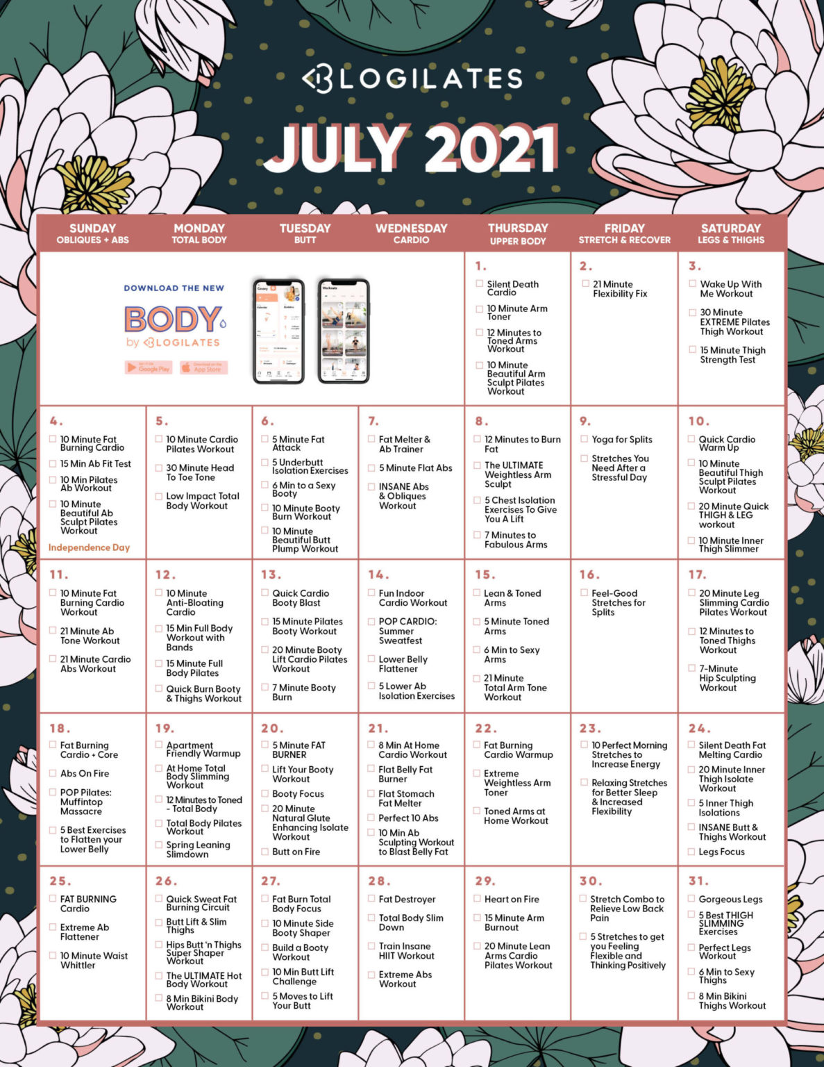 The Blogilates July 2021 Workout Calendar! - Blogilates