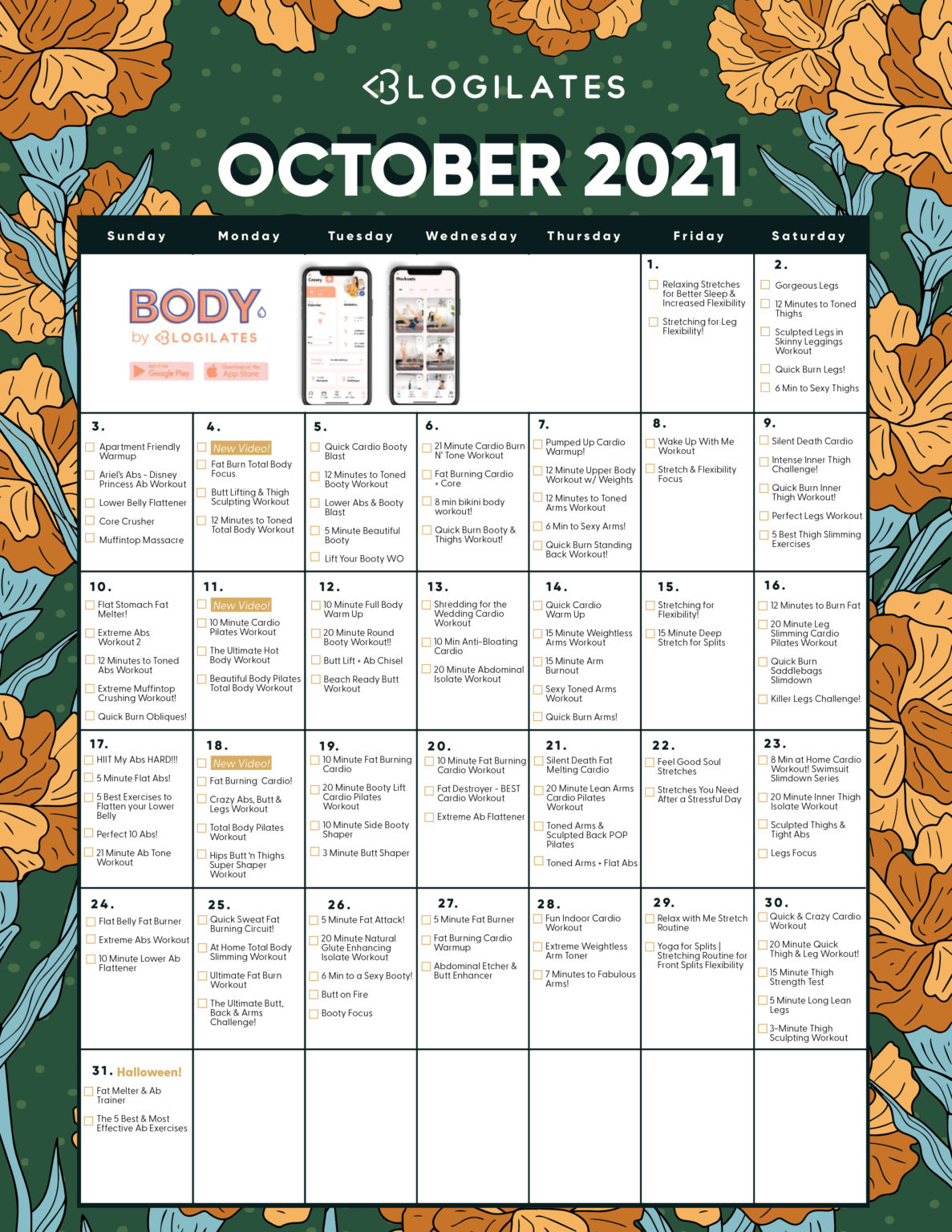 The Blogilates October 2021 Workout Calendar! Blogilates