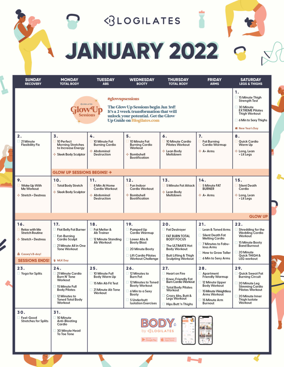 The Blogilates January 2022 Workout Calendar! Blogilates