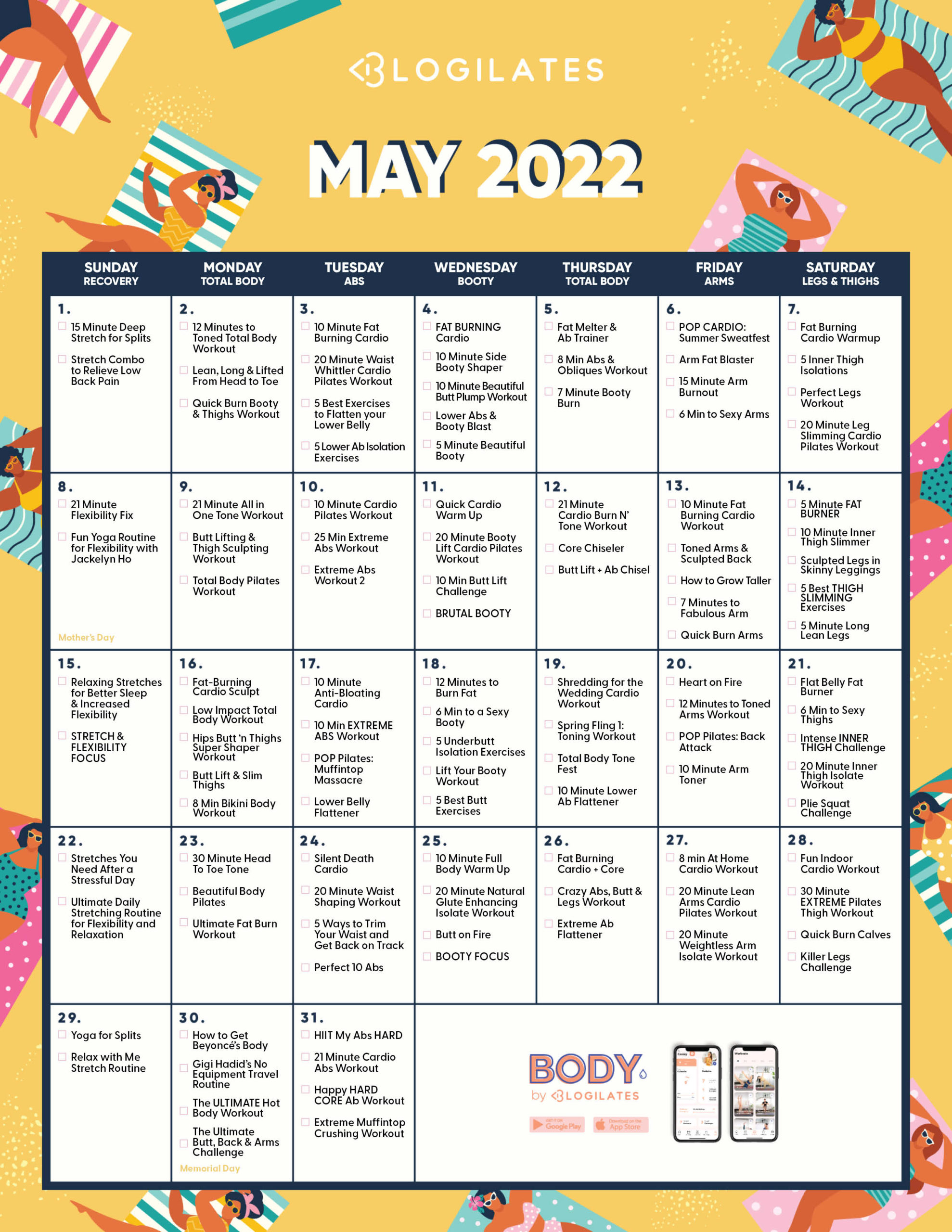 Blogilates 21 Day Challenge Calendar prntbl.concejomunicipaldechinu