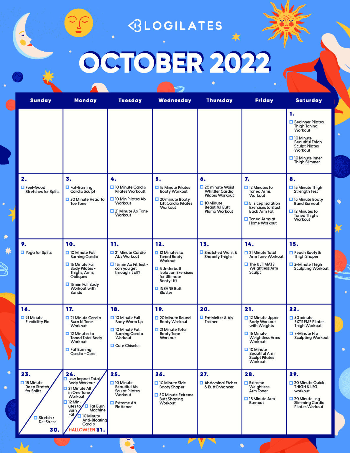 The Blogilates October 2022 Workout Calendar! Blogilates