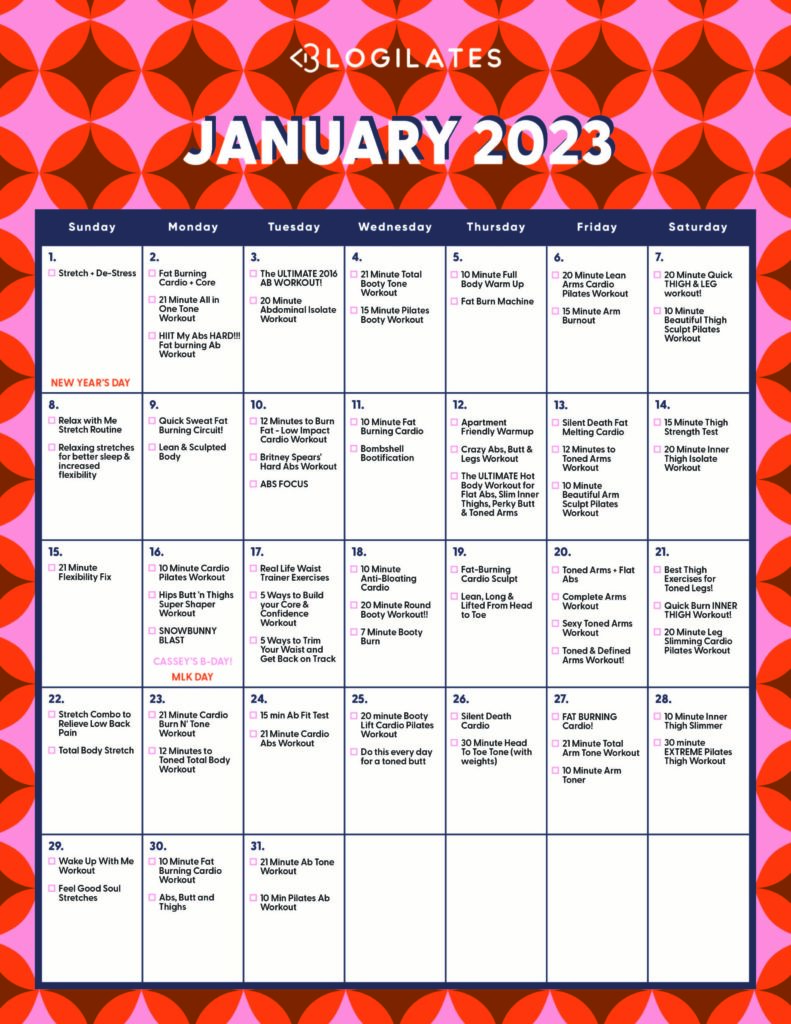 The Blogilates January 2023 Workout Calendar! Blogilates