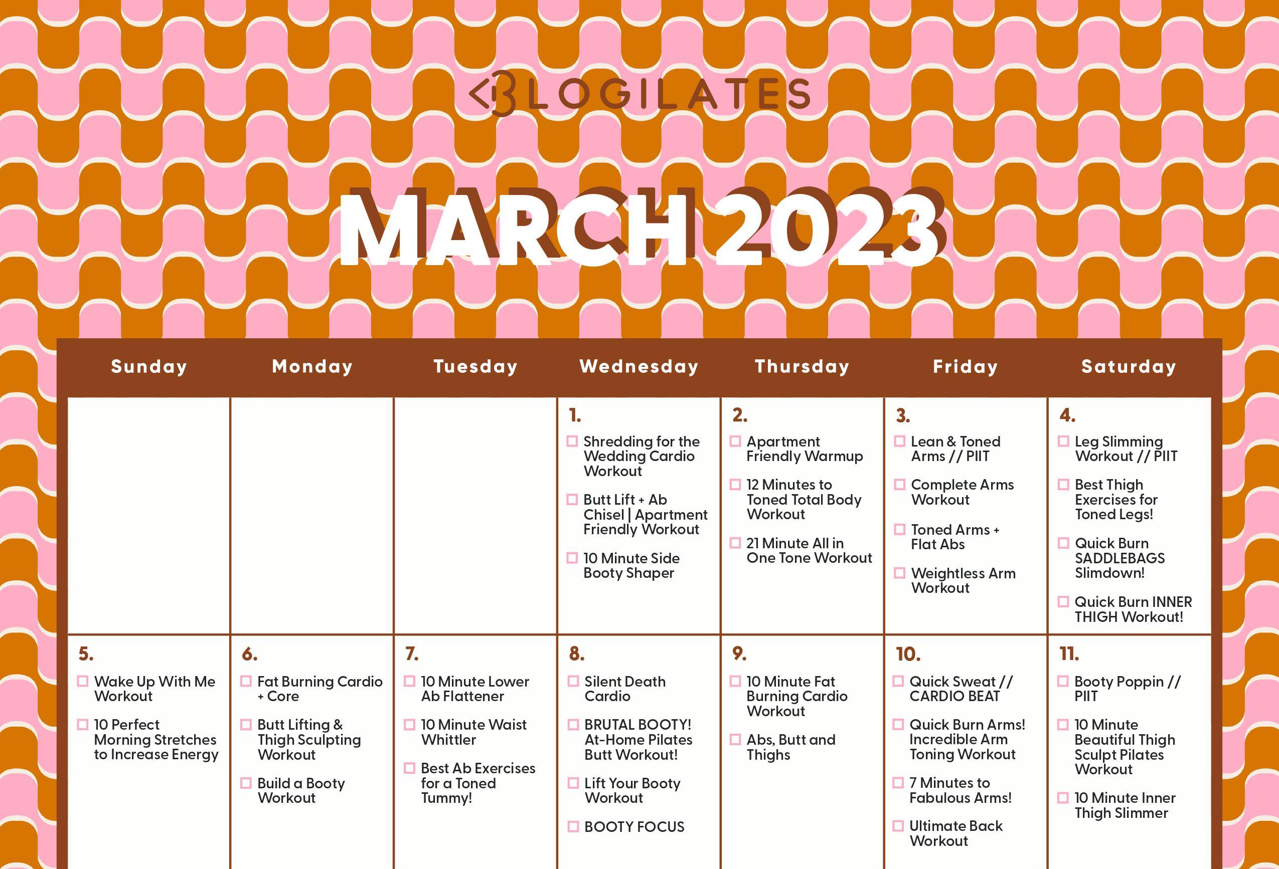 The Blogilates March 2023 Workout Calendar! Blogilates