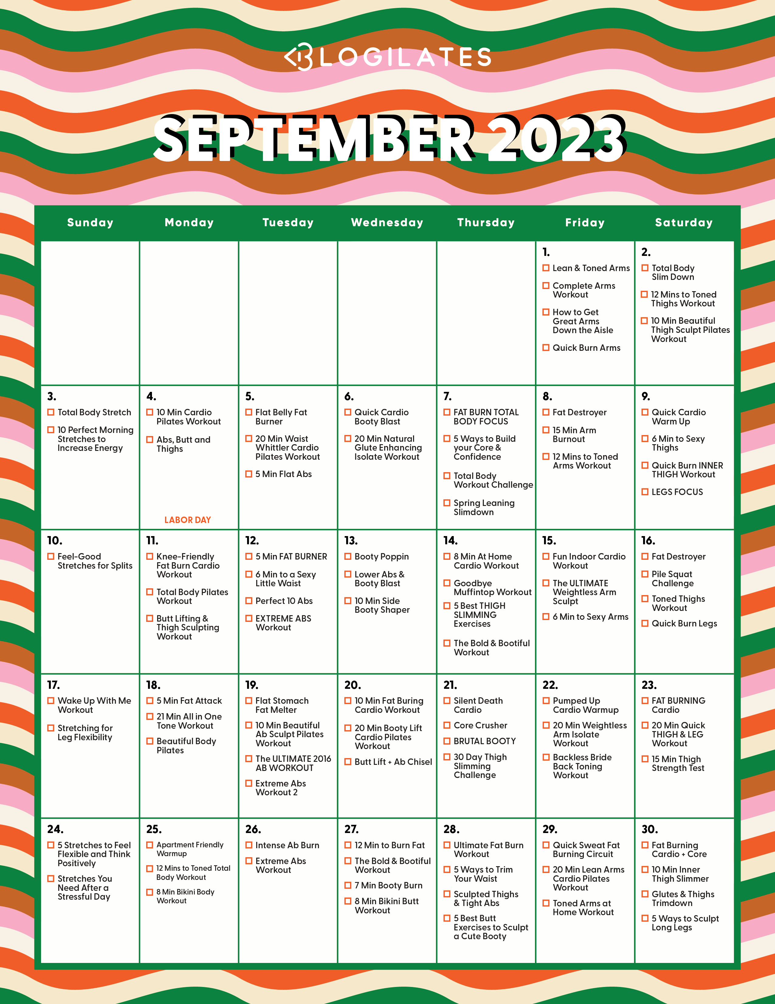 The Blogilates September 2023 Workout Calendar!! Roidless