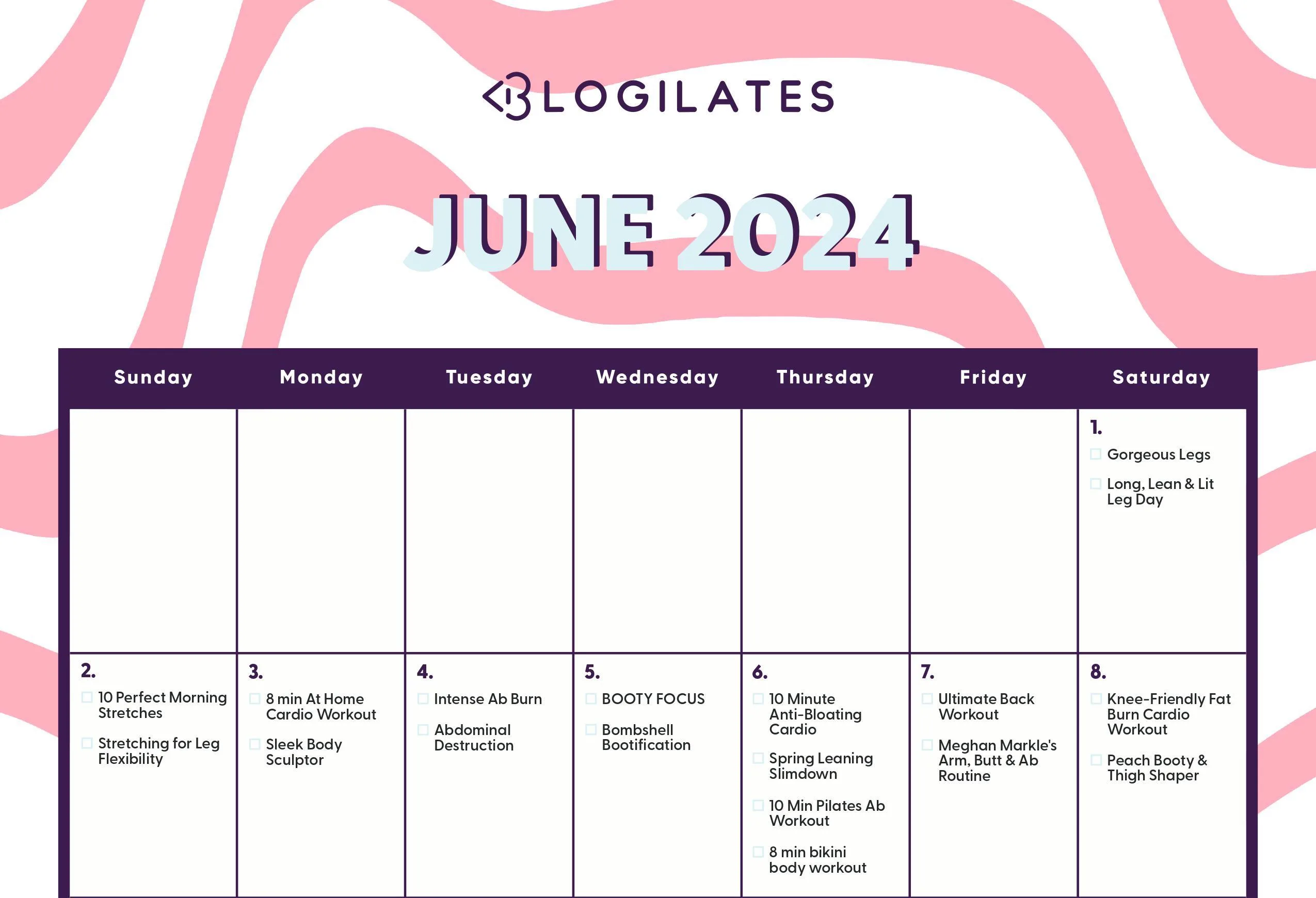 Your Blogilates June 2024 Workout Calendar!!