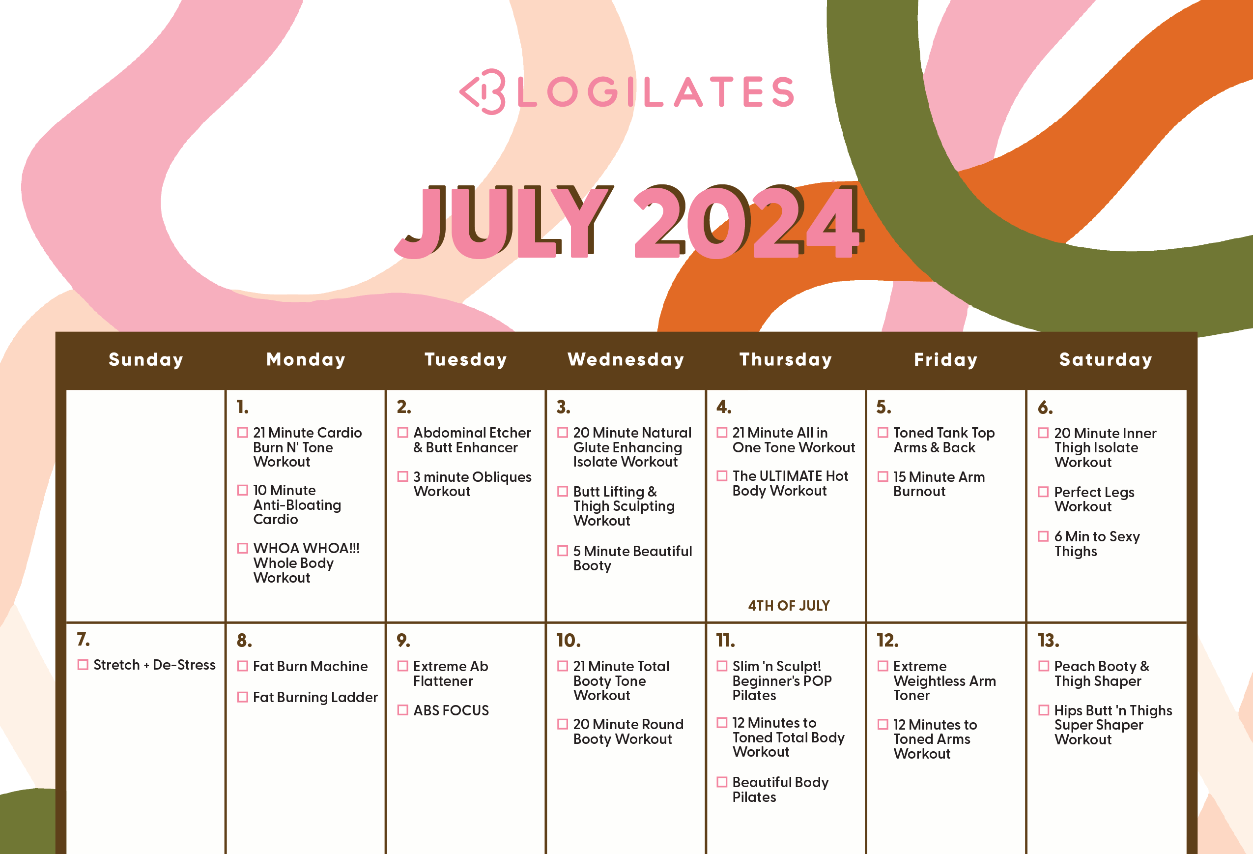 Your Blogilates July 2024 Workout Calendar!!