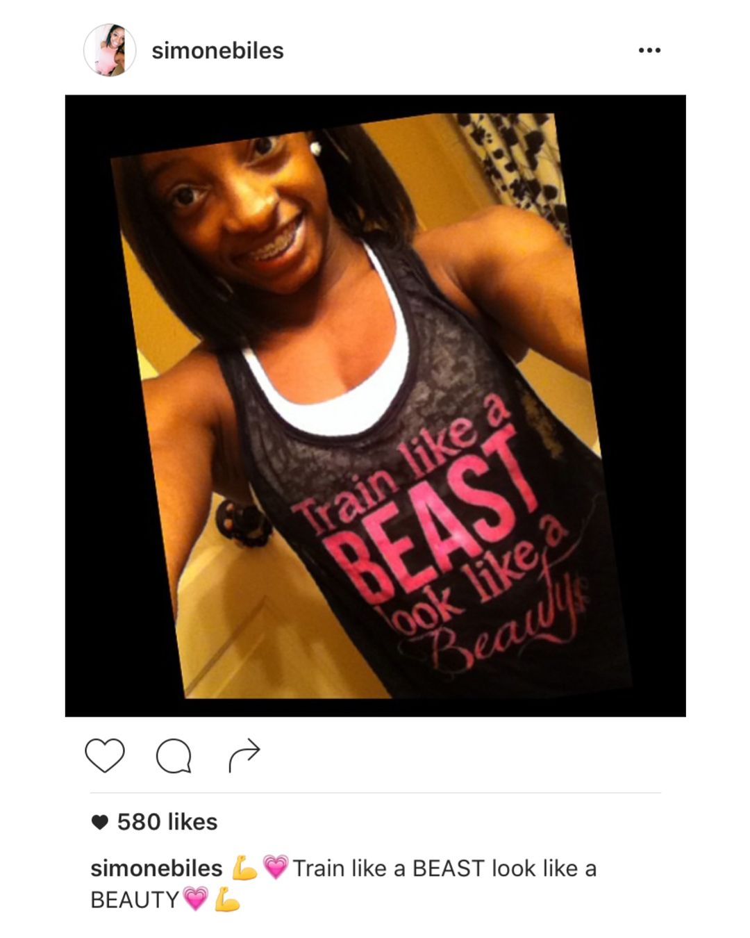 simone biles wearing blogilates train like a beast look like a beauty motivational tank top