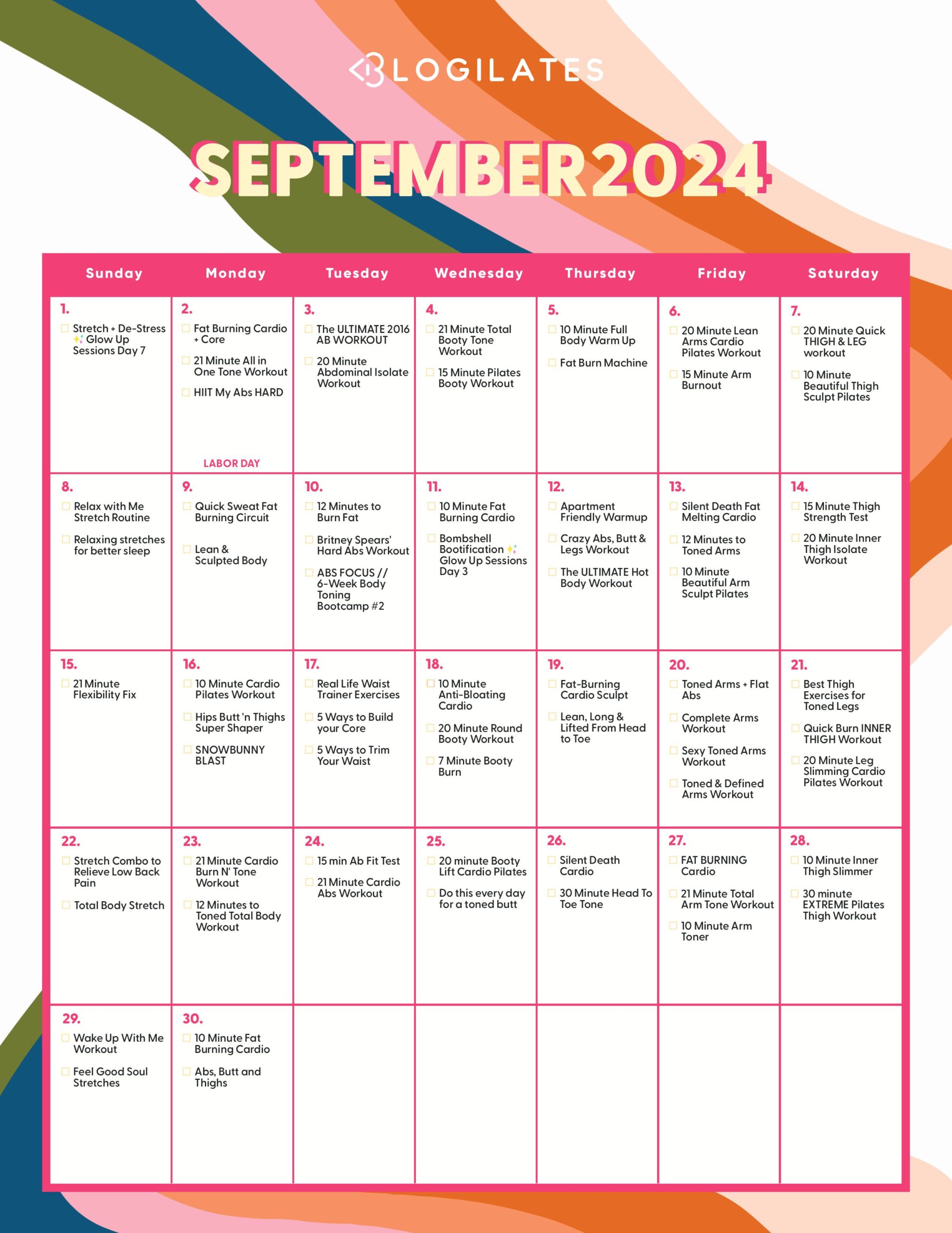 blogilates september 2024 workout calendar