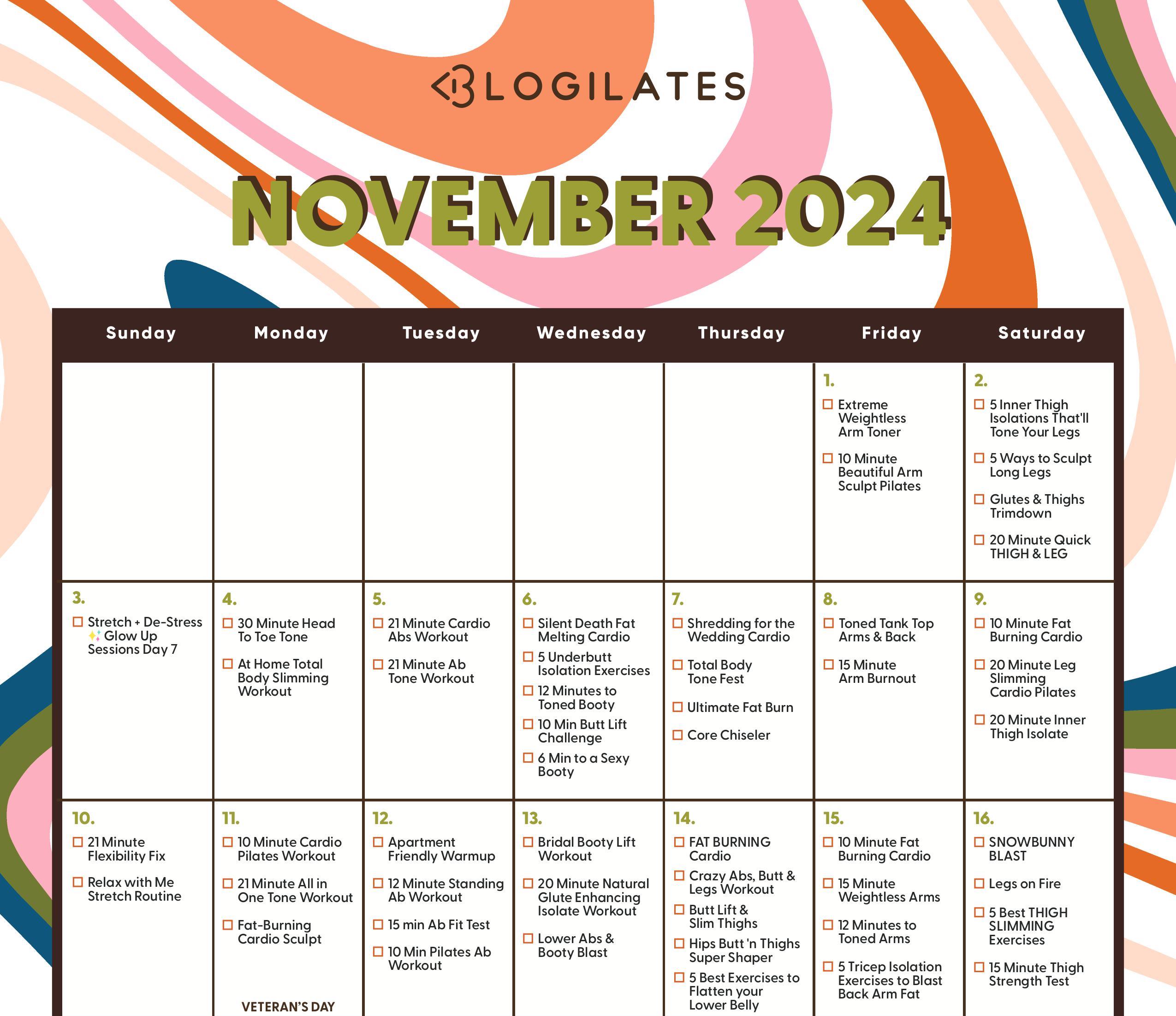 Your Blogilates November 2024 Workout Calendar!!