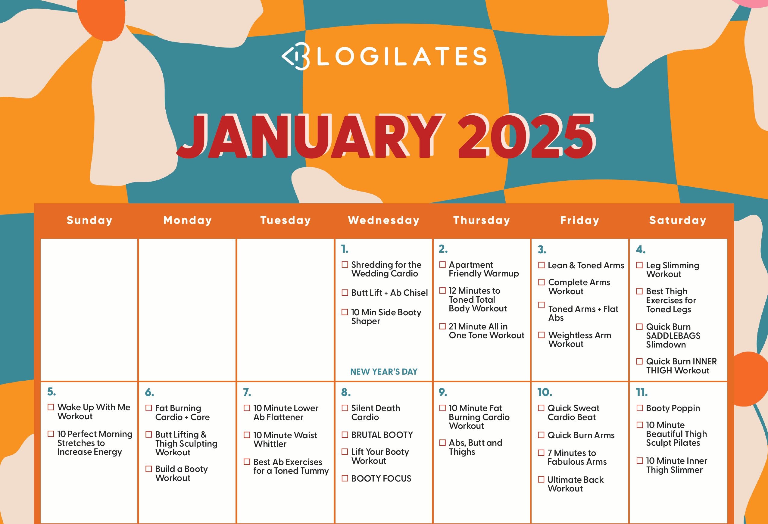 Your Blogilates January 2025 Workout Calendar!!