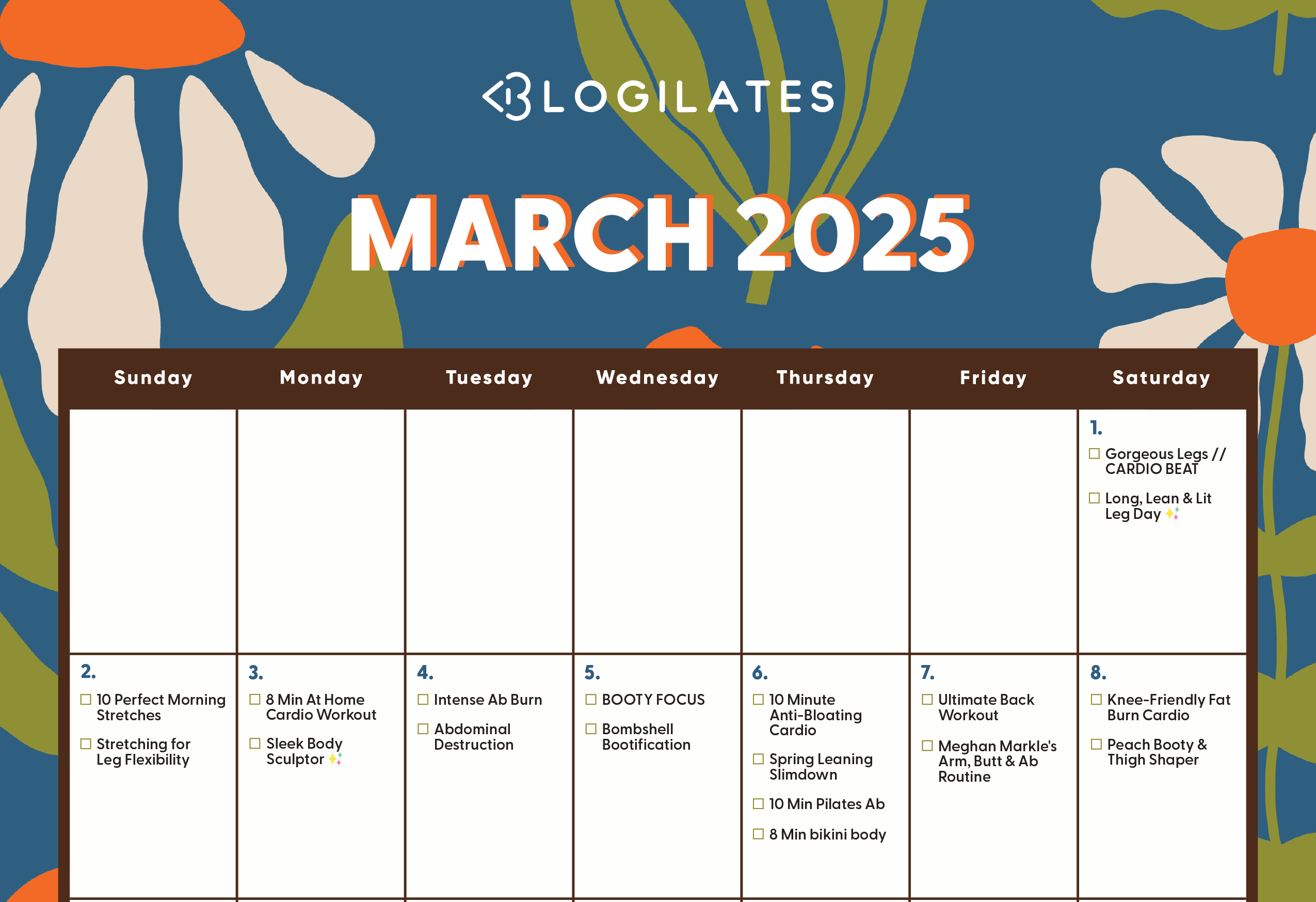 Your Blogilates March 2025 Workout Calendar!!